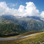 sehr schönes Breitbildfoto mit Blick ins Zwischenbergtal, Weissmies, Laggintal, Lagginhorn und Fletschhorn