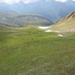 bei der Einsattelung 2646 m.ü.M. blicken wir hinunter zu den Weiden von Chleini Öügstchumma