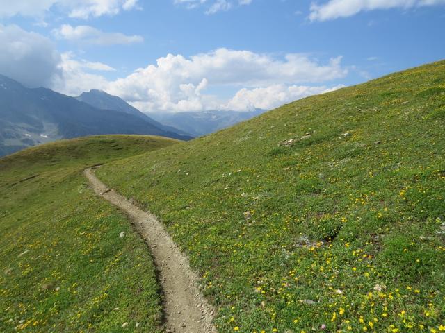 ...über einen kleinen Höhenweg 2395 m.ü.M. mit leichten Gefälle, den weiten Hang der Oflini