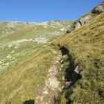 Rechtsabbiegend führt uns der noch einfache Wanderweg Richtung Norden steil weiter aufwärts