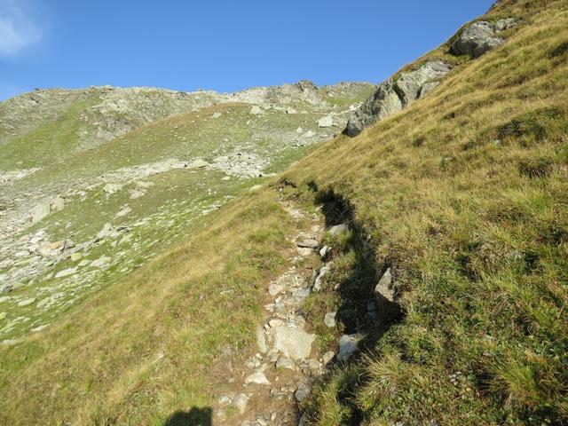 Rechtsabbiegend führt uns der noch einfache Wanderweg Richtung Norden steil weiter aufwärts