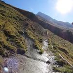 ...Weggabelung bei 2366 m.ü.M. wo wir auf dem oberen Weg bleiben