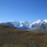 die Aussicht auf das Bernina Massiv weitet sich schon jetzt zu einem Freudenfest für die Augen