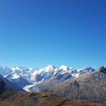 die Aussicht wird immer umfassender. Neu ist der Morteratsch Gletscher ersichtlich