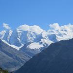 wunderschön glitzern die Eisriesen Piz Palü und Bellavista an der Sonne