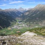 Blick ins Inntal, auf Zernez und zum Piz Linard mit der Fuorcla da Glims die wir schon besucht haben