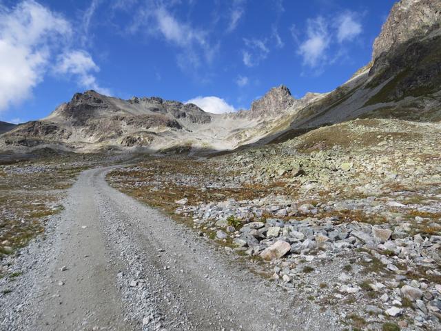 bei der Chamanna Saluver 2633 m.ü.M. biegen wir rechtshaltend von der Alpstrasse weg