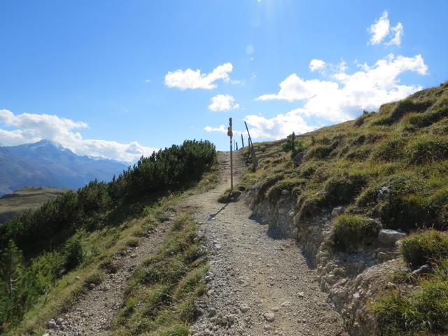 nach dem überqueren des Bergbaches erreichen wir die Weggabelung 2424 m.ü.M., wo wir weiter geradeaus wandern