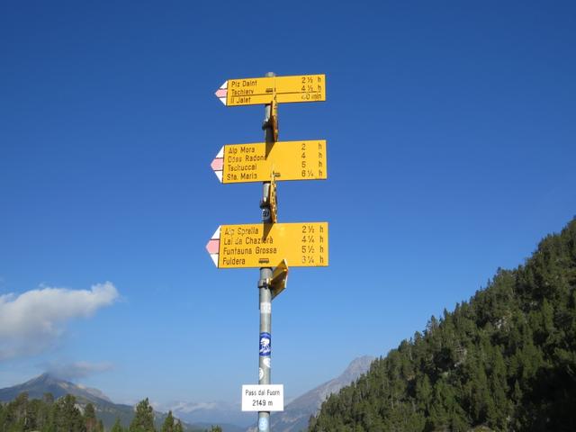 Wegweiser auf dem Ofenpass