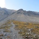 Blick hinauf zur steilen Nordflanke des Piz Daint