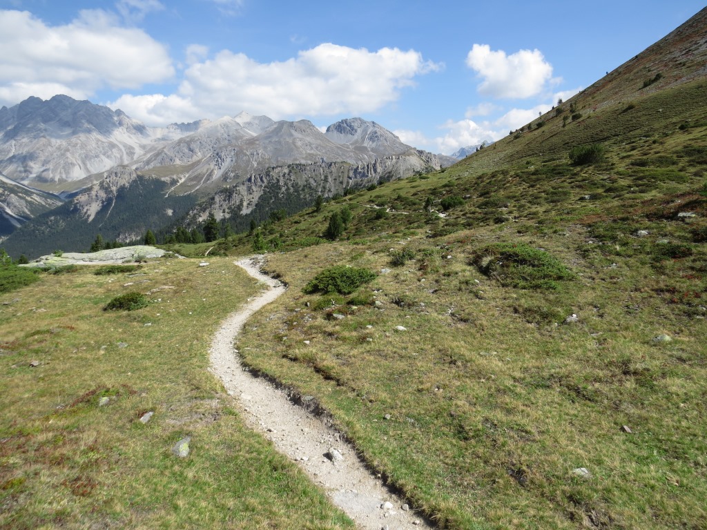 wir laufen an der Erhebung von Döss da las Plattas 2296 m.ü.M. rechts vorbei...