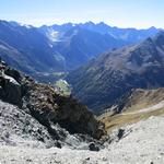 Blick ins Val Bregaglia und Albigna Stausee