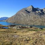 rechts von uns glitzert der Lago Bianco im Sonnenlicht