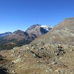 rechts von uns erkennen wir den Weg der zum Berghaus Sassal Mason führt. Dahinter Piz Canton und Varuna