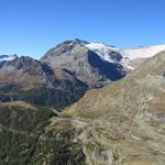 Blick auf Alp Grüm, Sassal Mason und Piz Varuna