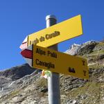 ...und sehen von dort den Wegweiser der in südwestliche Richtung zur Alp Palü zeigt