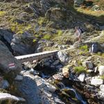 über eine Holzbrücke überqueren wir den sprudelnden Bach des Val da Canton