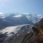 wir Blicken ins Val Morteratsch mit seinen Eisriesen