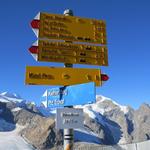 Wegweiser bei der Bergstation Diavolezza 2973 m.ü.M.