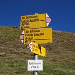 Wegweiser bei der Alp Valmorain 2153 m.ü.M. weiter geht es zur Alp Tabladatsch