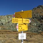 Wegweiser bei der Fuorcla Sassalba 2599 m.ü.M. wir kommen dem Piz Terza immer näher