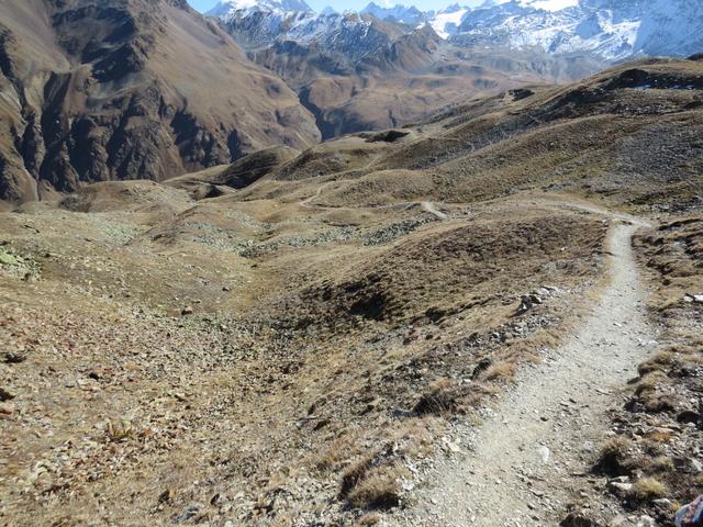 der nun einfache Wanderweg zieht weiter abwärts Richtung Umbrailpass