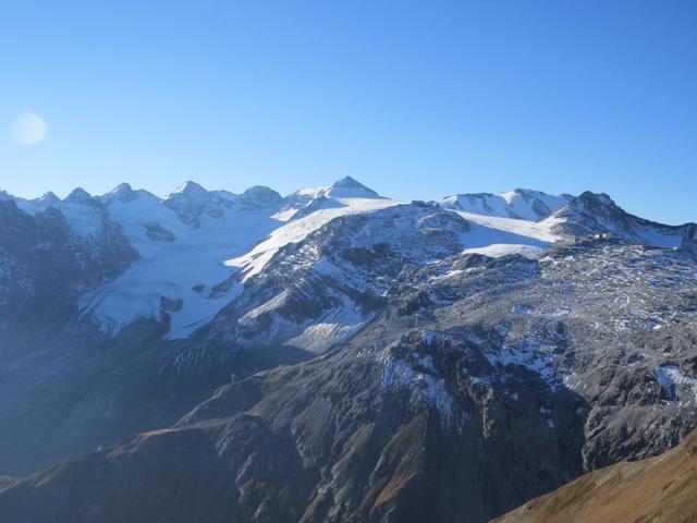 vom Sattel aus geniessen wir eine prachtvolle Aussicht auf den Stelvio-Gletscher mit seinen vielen Gipfeln...