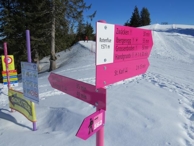 Wegweiser bei der Bergstation Rotenflue