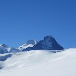 über das hügelige Gelände tauchen vor uns die Bergriesen Eiger und Mönch auf