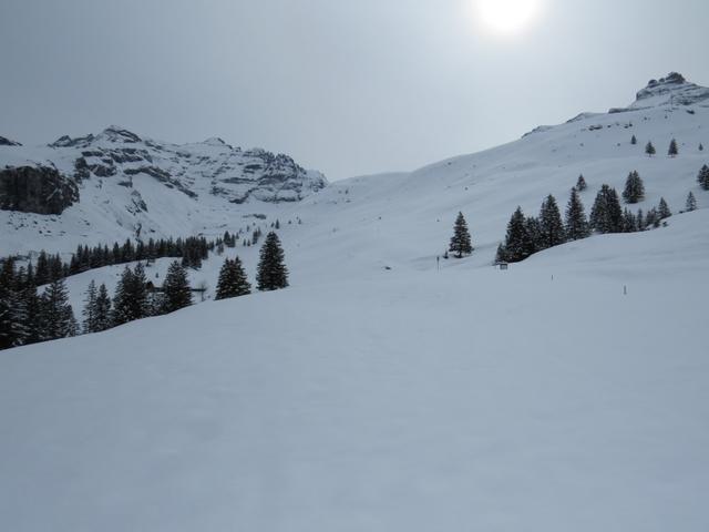 ...und erreichen danach über offene Schneefelder die Underi Bundalp 1686 m.ü.M.