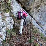 der Wanderweg führt direkt an der senkrechten Felswand entlang