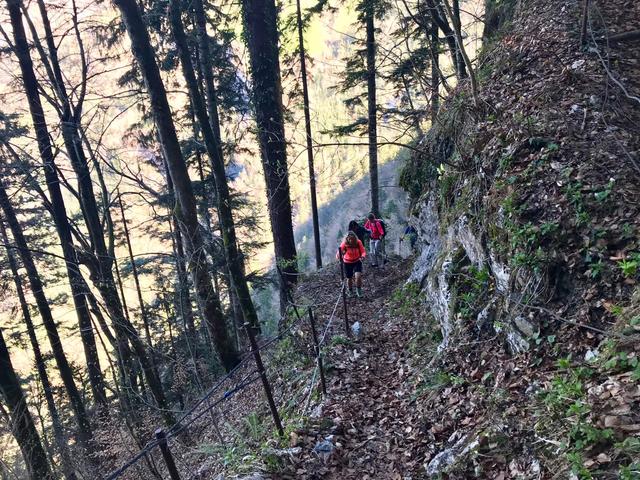 richtig ausgesetzt ist der Weg nicht, weil Bäume den Tiefblick einigermassen verhindern