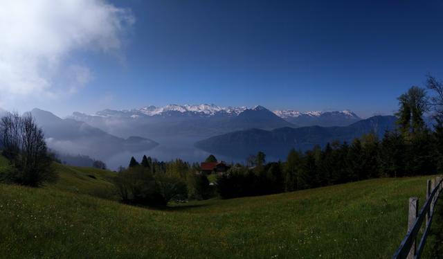 was für eine traumhafte Aussicht über den Vierwaldstättersee und in die Berge der Zentralschweiz