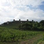 Blick hinauf zur Burg von Monteriggioni auf dem Monte Ala