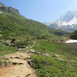 ...erreichen wir auf einem Bergweg den Felssporn bei der Alp Blatt 2104 m.ü.M...