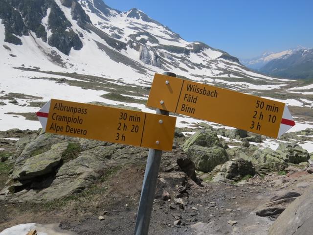 Wegweiser bei der Binntalhütte