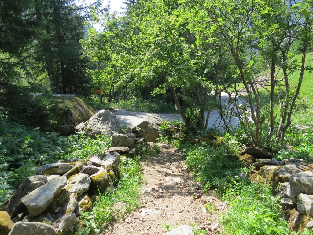 hier stossen wir auf die Alpstrasse die von der Mineraliengrube Lengenbach ins Tal führt