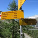 Wegweiser bei der Hängebrücke. Die Europahütte werden wir später noch besuchen