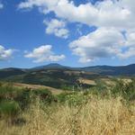 am Horizont ist der Monte Amiata auszumachen. Auf dem Monte Amiata ein ehemaliger Vulkan, wurde früher Quecksilber gewonnen