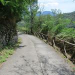 über eine Strasse wo praktisch keine Autos unterwegs sind, führt uns der Weg nun abwärts in das Val della Meta