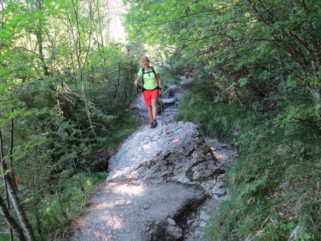 der Wanderweg führt über grosse Felsen