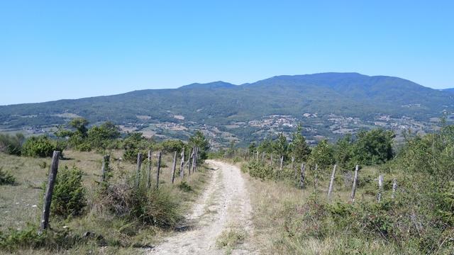 der Weg führt uns nun leicht abwärts in das Valle Alta Tiberina. Der Name sagt es, hier entspringt der Tiber