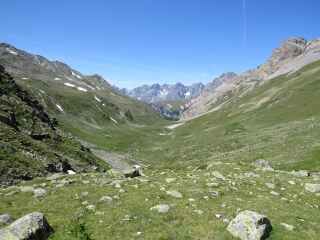 über einen steilen Wiesenhang geht es zur nächsten Stufe hinunter