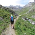 unvermutet ändert sich die Landschaft, den rauen Felsen folgen die saftigen Bergwiesen der Alp Sursass 2152 m.ü.M...