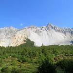 schönes Breitbildfoto mit Sicht auf die Berghänge von Piz dal Fuorn und Piz Murter
