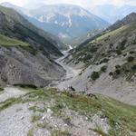 wir blicken in das Val dal Botsch. Links gut ersichtlich der Aufstieg zum Margunet