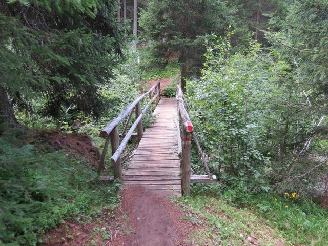 über eine Holzbrücke wird der Campobach überquert. Er wird uns bis zum Rifugio begleiten