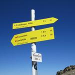 Wegweiser auf dem Kronenjoch. Unser Tagesziel die Heidelbergerhütte rückt näher