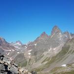 wir blicken zurück und bestaunen Piz Fliana, Verstanclahorn, Silvretta und die beiden Piz Buin