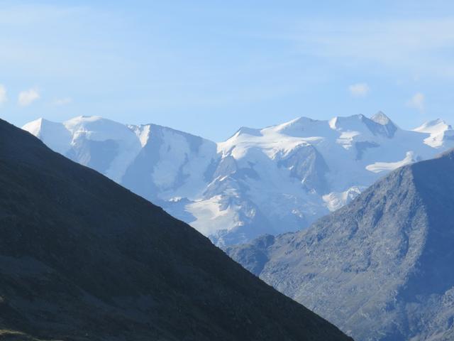 wir Blick zum Piz Cambrena, Piz Palü, Bellavista, Piz Zupò, Piz Argient und Crast Agüzzaa